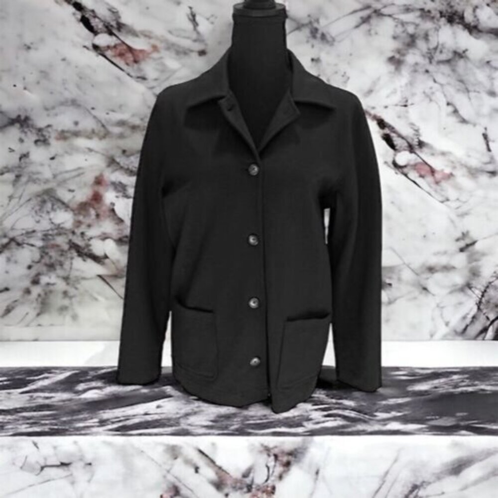 Talbots Women's Black Jacket S‎ Classic Collar Button-Up Long Sleeve Pockets